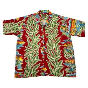 Vintage 90s Pineapple Connection Hawaiian Aloha Shirt Men's Medium Rayon